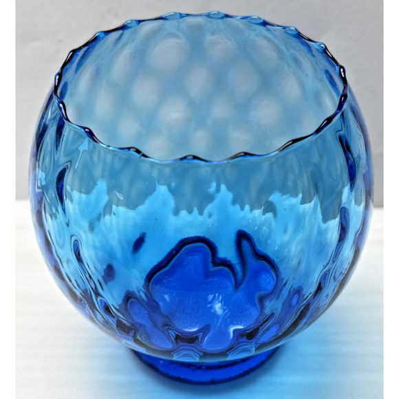 MCM Empoli Blue Diamond Optic Footed Vase Rose Bowl Blown Glass As Is - Picture 2 of 14
